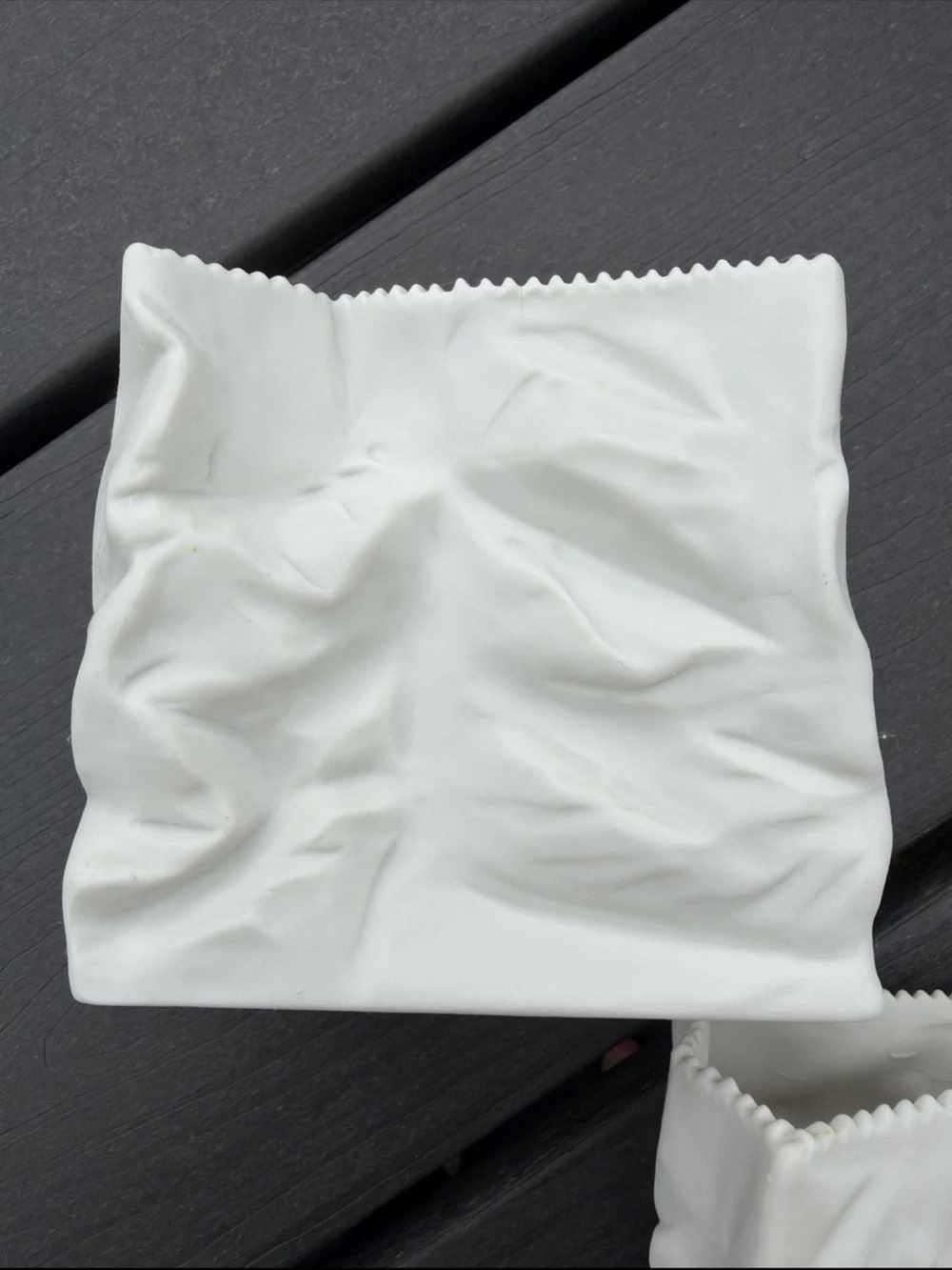Vintage 4" Porcelain White Paper Bag Vase Pop Art Minimalist Lot Of 2 Included - Picture 3 of 15